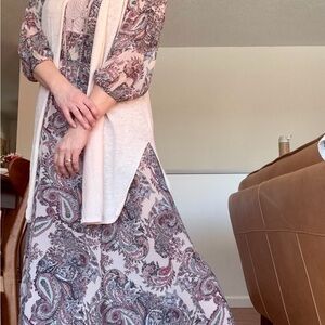 Paisley Print Dress with Cream Vest